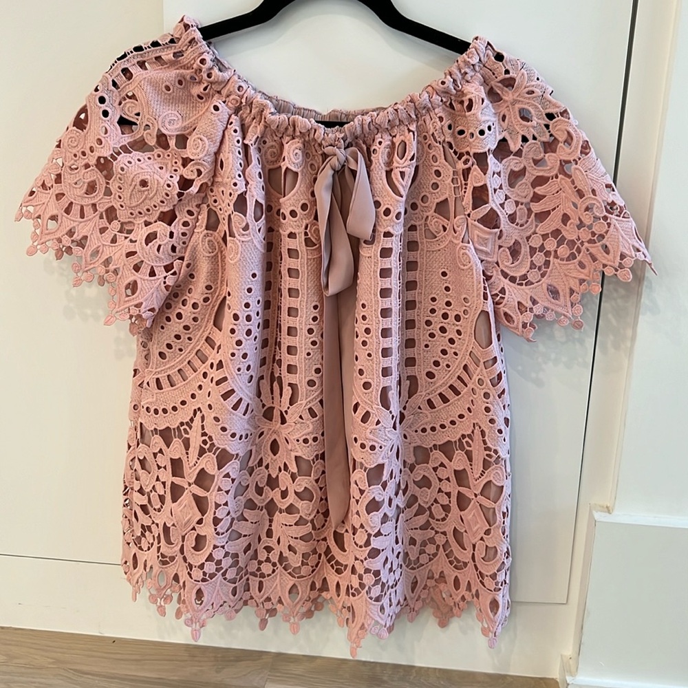 🌸 Chicwish “Dream a Little Dream” Pink Crochet Off-Shoulder Top | Size S